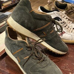 Hogan Olive Suede Sneakers with Tan Accents
